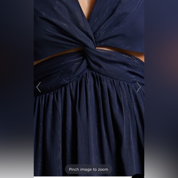 Showpo Edelyn Midi Dress cut out balloon sleeve tiered dress - navy size 12 - Picture 3 of 6